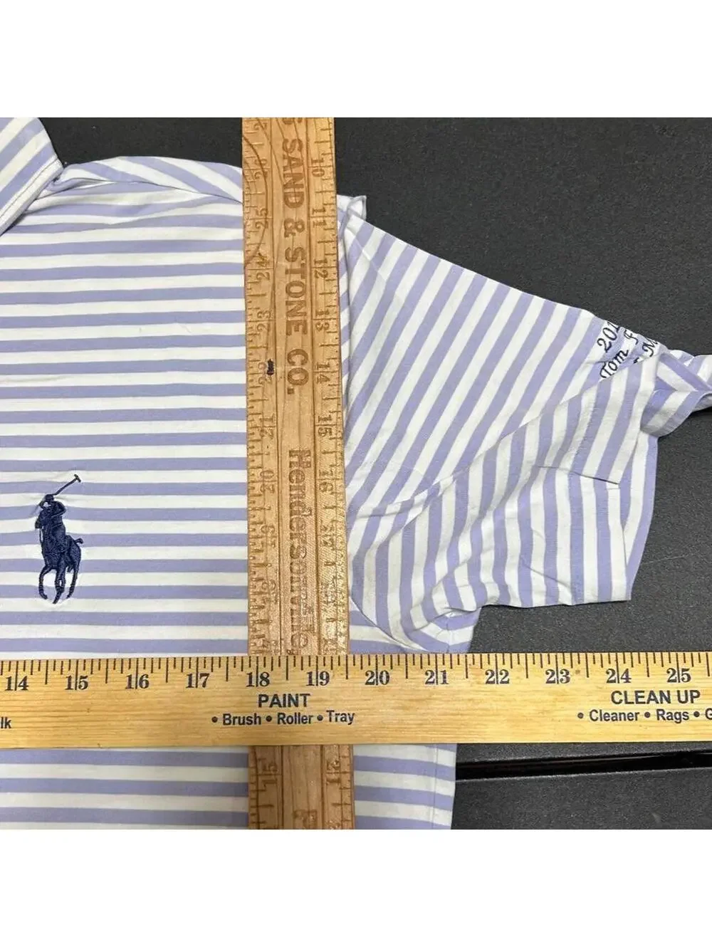 2013 Masters Big Pony Light blue & white striped polo shirt